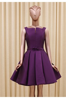 Tulle, Satin Square Mini/Short Sleeveless A-line Dress with Bow