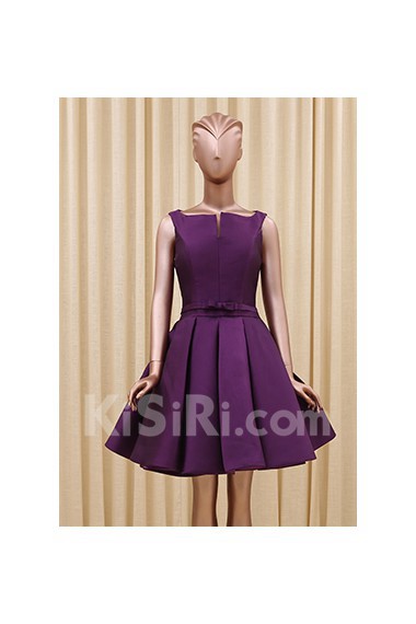 Tulle, Satin Square Mini/Short Sleeveless A-line Dress with Bow