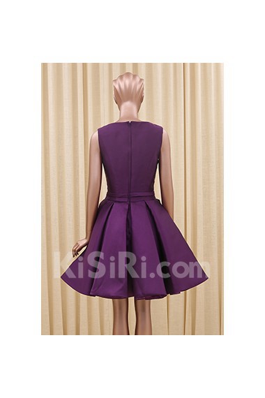 Tulle, Satin Square Mini/Short Sleeveless A-line Dress with Bow