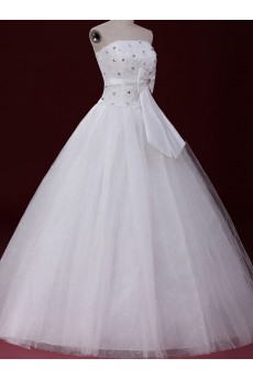 Lace, Tulle Strapless Floor Length Sleeveless Ball Gown Dress with Sequins, Bow