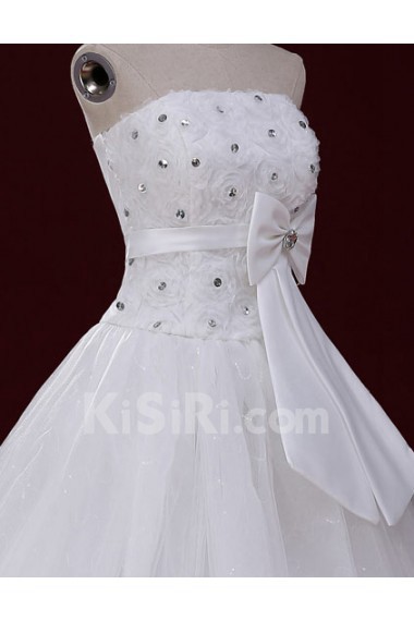 Lace, Tulle Strapless Floor Length Sleeveless Ball Gown Dress with Sequins, Bow