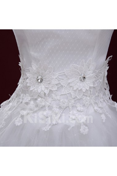 Lace, Tulle High Collar Floor Length Cap Sleeve Ball Gown Dress with Handmade Flowers, Rhinestone