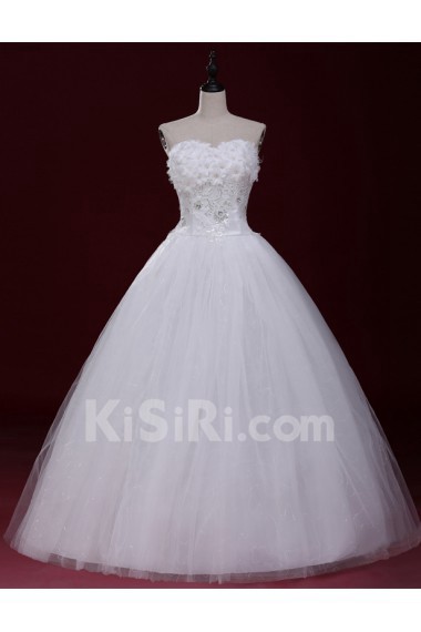 Lace, Tulle Sweetheart Floor Length Sleeveless Ball Gown Dress with Handmade Flowers, Sequins