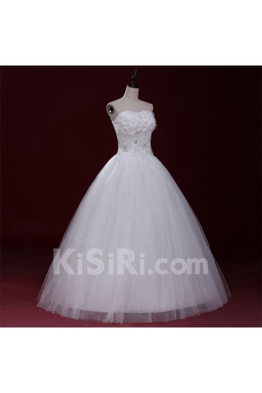 Lace, Tulle Sweetheart Floor Length Sleeveless Ball Gown Dress with Handmade Flowers, Sequins