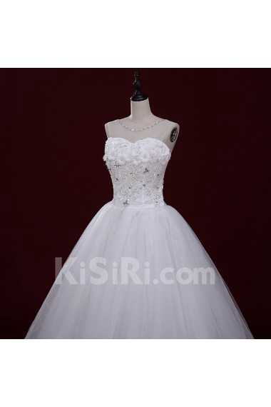 Tulle Sweetheart Floor Length Sleeveless Ball Gown Dress with Handmade Flowers, Sequins