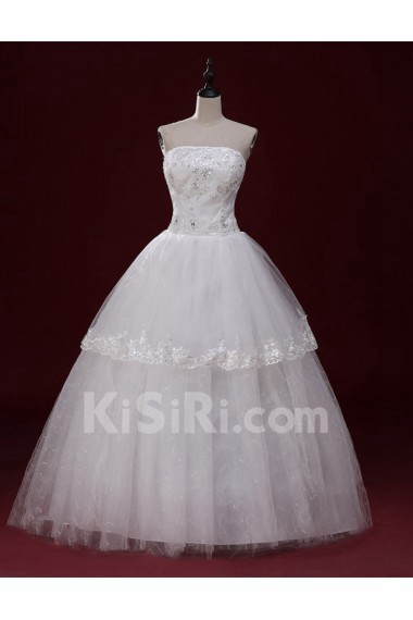 Lace, Tulle Strapless Floor Length Sleeveless Ball Gown Dress with Sequins