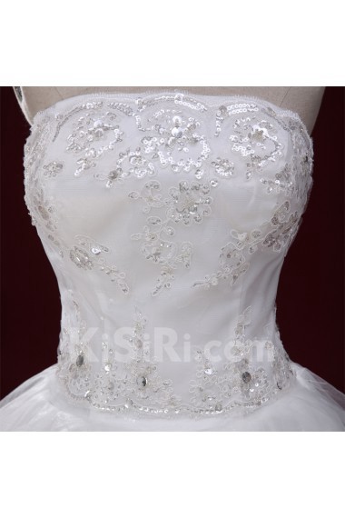 Lace, Tulle Strapless Floor Length Sleeveless Ball Gown Dress with Sequins