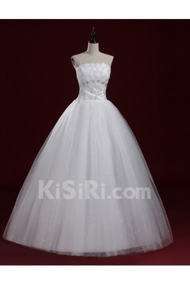 Tulle Strapless Floor Length Sleeveless Ball Gown Dress with Sequins