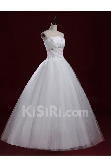 Tulle Strapless Floor Length Sleeveless Ball Gown Dress with Sequins