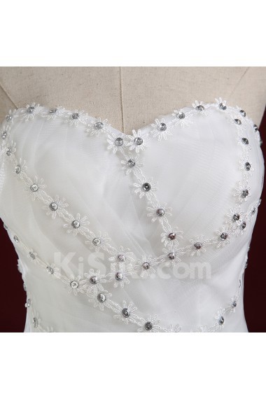 Lace Sweetheart Floor Length Sleeveless Ball Gown Dress with Handmade Flowers, Rhinestone