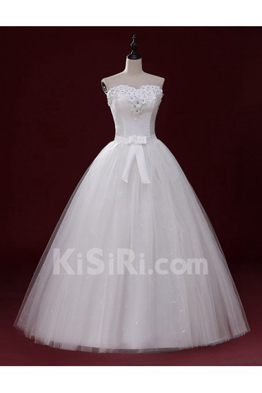 Tulle Sweetheart Floor Length Sleeveless Ball Gown Dress with Handmade Flowers, Bow