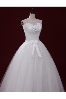 Tulle Sweetheart Floor Length Sleeveless Ball Gown Dress with Handmade Flowers, Bow