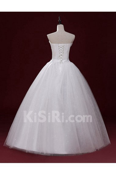 Tulle Sweetheart Floor Length Sleeveless Ball Gown Dress with Handmade Flowers, Bow