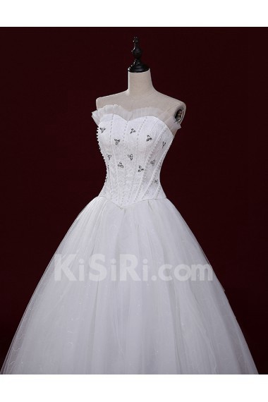 Lace, Tulle Sweetheart Floor Length Sleeveless Ball Gown Dress with Applique, Pearl