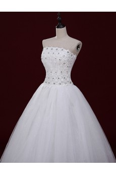 Lace, Tulle Strapless Floor Length Sleeveless Ball Gown Dress with Applique, Rhinestone