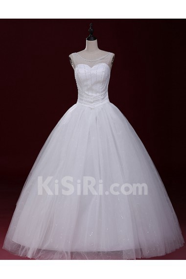 Tulle Scoop Floor Length Sleeveless Ball Gown Dress with Bead