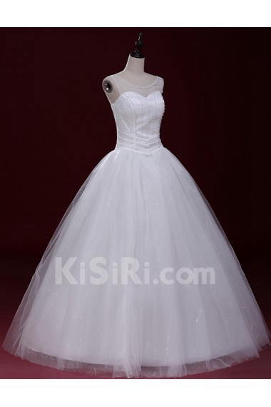 Tulle Scoop Floor Length Sleeveless Ball Gown Dress with Bead