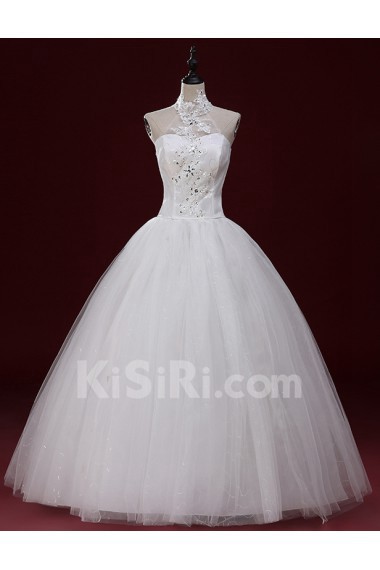 Tulle Halter Floor Length Sleeveless Ball Gown Dress with Applique