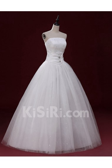 Lace, Tulle Strapless Floor Length Sleeveless Ball Gown Dress with Handmade Flowers, Rhinestone