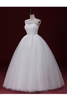 Lace, Tulle Scoop Floor Length Cap Sleeve Ball Gown Dress with Applique, Rhinestone