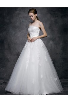 Lace, Satin Strapless Floor Length Sleeveless A-line Dress with Sash