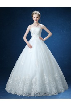 Organza, Lace Strapless Floor Length Sleeveless Ball Gown Dress with Bow