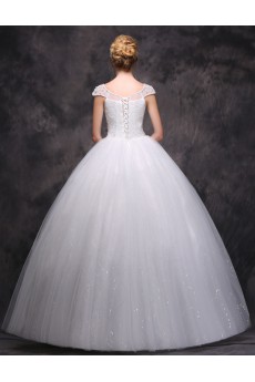 Lace, Satin, Tulle Scoop Floor Length Cap Sleeve Ball Gown Dress with Rhinestone, Sequins