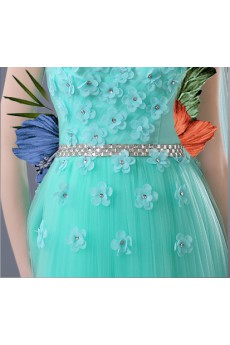 Chiffon One-shoulder Floor Length Sleeveless Sheath Dress with Handmade Flowers, Rhinestone