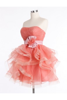 Tulle, Satin Strapless Mini/Short Sleeveless Ball Gown Dress with Sash