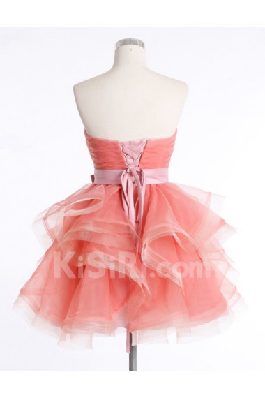 Tulle, Satin Strapless Mini/Short Sleeveless Ball Gown Dress with Sash