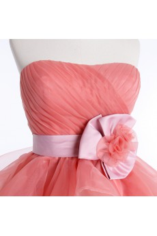 Tulle, Satin Strapless Mini/Short Sleeveless Ball Gown Dress with Sash