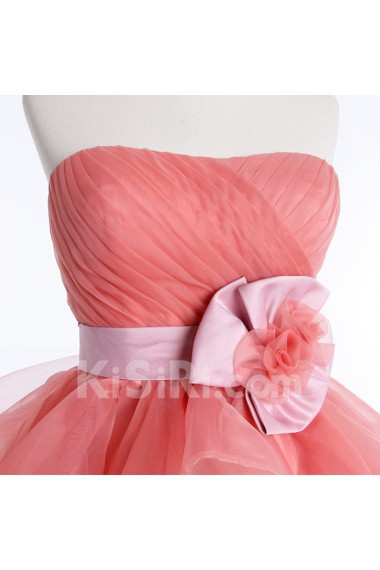 Tulle, Satin Strapless Mini/Short Sleeveless Ball Gown Dress with Sash