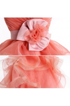 Tulle, Satin Strapless Mini/Short Sleeveless Ball Gown Dress with Sash