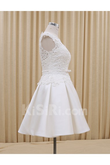 Tulle, Satin Scoop Mini/Short Cap Sleeve Ball Gown Dress with Bow