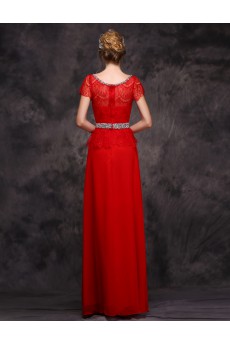 Chiffon Scoop Floor Length Cap Sleeve Sheath Dress with Rhinestone