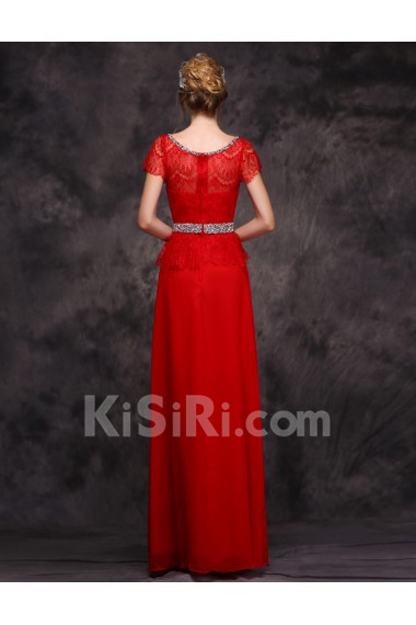 Chiffon Scoop Floor Length Cap Sleeve Sheath Dress with Rhinestone