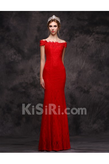 Satin Off-the-Shoulder Floor Length Mermaid Dress with Sequins