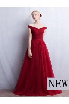 Tulle Off-the-Shoulder Floor Length A-line Dress with Ruched