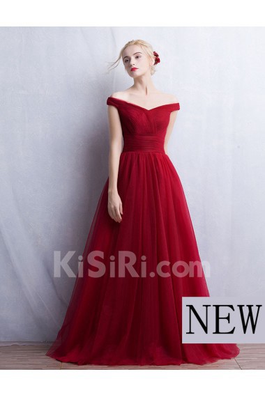 Tulle Off-the-Shoulder Floor Length A-line Dress with Ruched