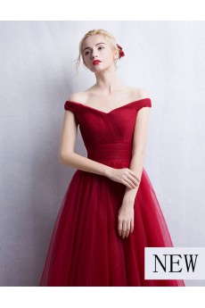 Tulle Off-the-Shoulder Floor Length A-line Dress with Ruched