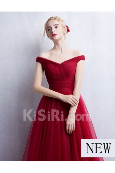 Tulle Off-the-Shoulder Floor Length A-line Dress with Ruched