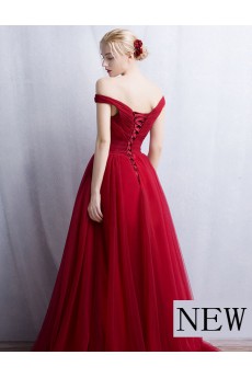 Tulle Off-the-Shoulder Floor Length A-line Dress with Ruched