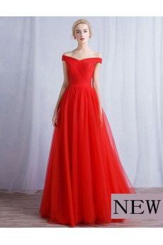 Tulle Off-the-Shoulder Floor Length A-line Dress with Ruched