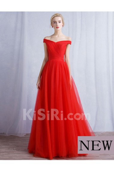 Tulle Off-the-Shoulder Floor Length A-line Dress with Ruched