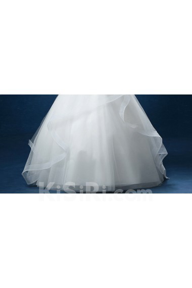 Organza Scoop Floor Length Half Sleeve Ball Gown Dress with Flower, Rhinestone