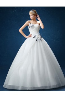 Organza Strapless Floor Length Sleeveless Ball Gown Dress with Flower