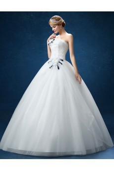 Organza Strapless Floor Length Sleeveless Ball Gown Dress with Flower