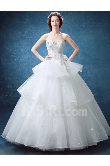 Lace, Organza Sweetheart Floor Length Sleeveless Ball Gown Dress with Bow, Rhinestone, Beads