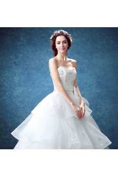 Lace, Organza Sweetheart Floor Length Sleeveless Ball Gown Dress with Bow, Rhinestone, Beads