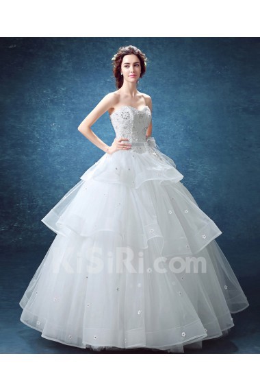 Lace, Organza Sweetheart Floor Length Sleeveless Ball Gown Dress with Bow, Rhinestone, Beads